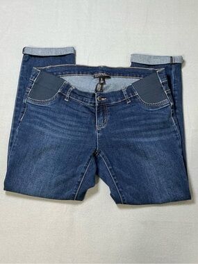 Indigo Blue Women’s M Maternity Skinny Jeans Dark Wash Stretch Side Panel Denim
